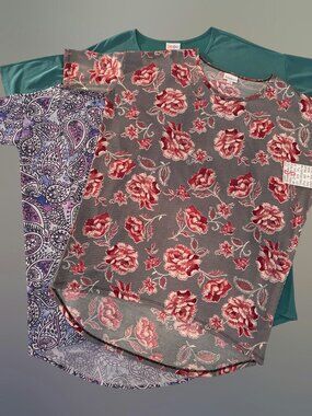 LulaRoe Lot of 3 Irma Tunic Tops Hi-Lo Hem Relaxed Fit Floral Paisley Solid (Sm)